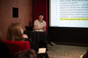 GET YOUR CROWD founder Paul Rieth speaking on audience design and film marketing at RPFF Riga